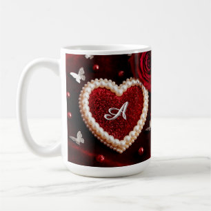 Romantic Heart With Pearl Border Coffee Mug