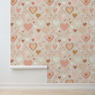 Romantic Hearts and Floral Pattern Wallpaper