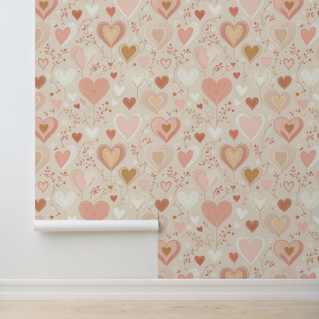 Romantic Hearts and Floral Pattern Wallpaper (Application)