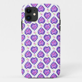 Romantic Hearts and Flowers Pattern on White iPhone 11 Case