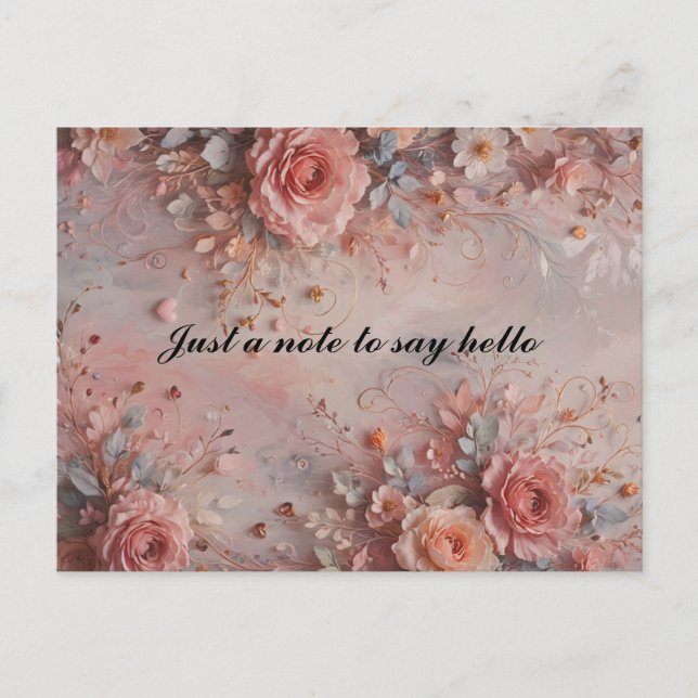 Romantic Hearts and Flowers Postcard (Front)