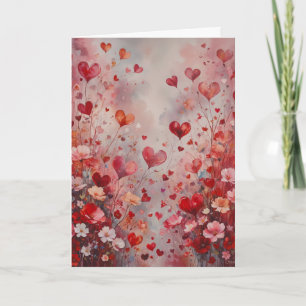 Romantic Hearts and Flowers Valentine Card