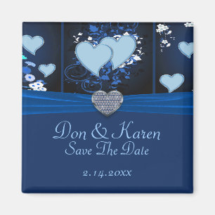 Romantic Hearts In Blue Floral Save Date Magnet