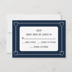 Romantic Hearts Modern Dark Blue Simple Wedding RSVP Card