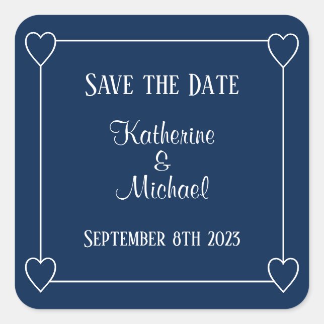 Romantic Hearts Modern Dark Blue Simple Wedding Square Sticker (Front)