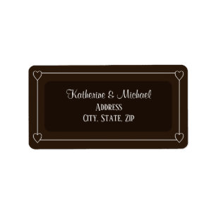 Romantic Hearts Modern Dark Brown Simple Wedding Label