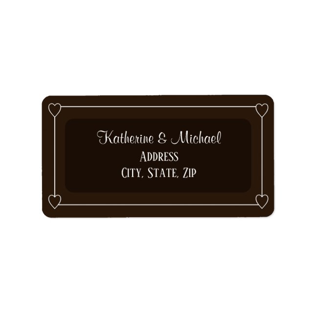 Romantic Hearts Modern Dark Brown Simple Wedding Label (Front)