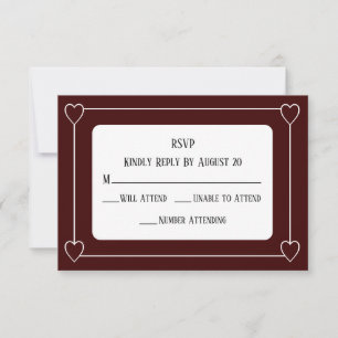 Romantic Hearts Modern Dark Red Simple Wedding RSVP Card