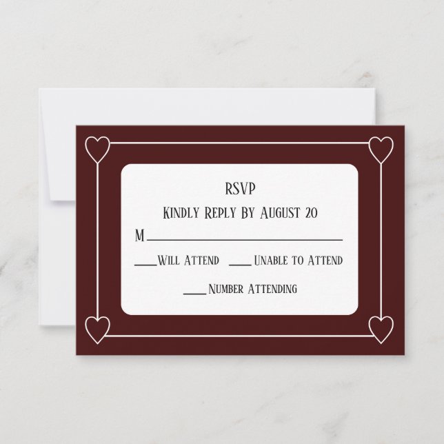 Romantic Hearts Modern Dark Red Simple Wedding RSVP Card (Front)