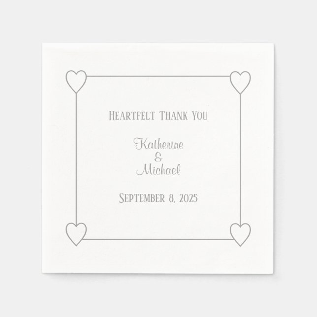Romantic Hearts Modern White Simple Wedding Napkin (Front)