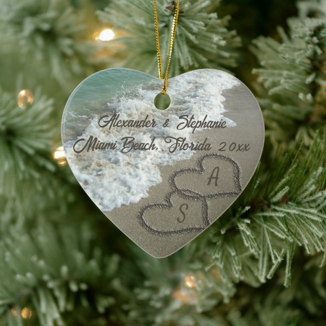 Romantic Hearts on the Beach Christmas Ornament (Tree)
