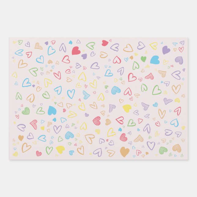 romantic hearts pattern wrapping paper sheet (Front)