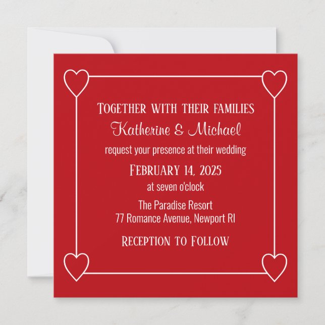 Romantic Hearts Simple Valentine's Day Red Wedding Invitation (Front)