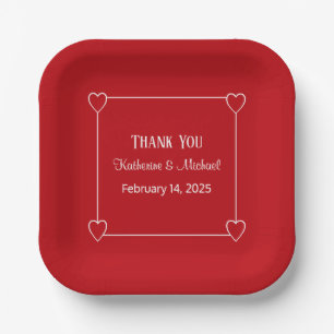 Romantic Hearts Simple Valentine's Day Red Wedding Paper Plate