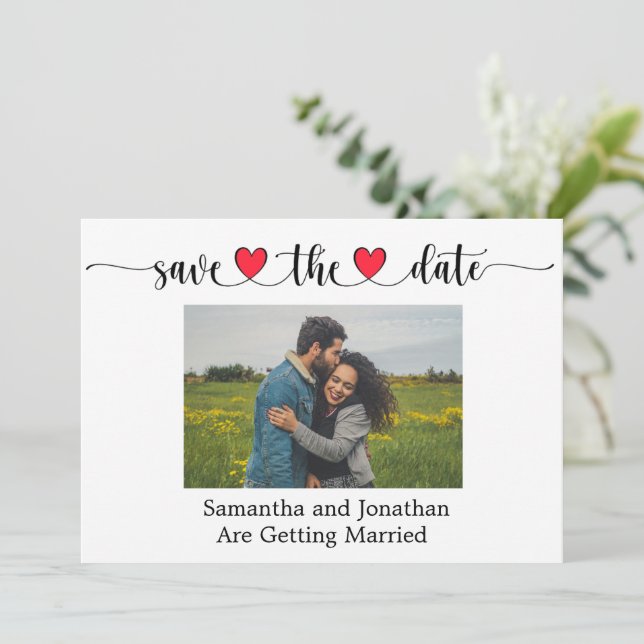 Romantic Hearts Typography Save the Date Card (Standing Front)