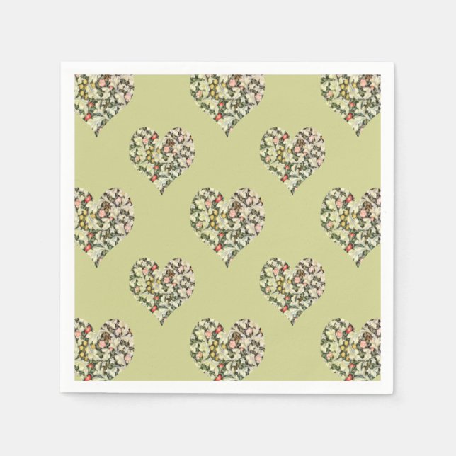 Romantic Hearts Vintage Floral Napkin (Front)