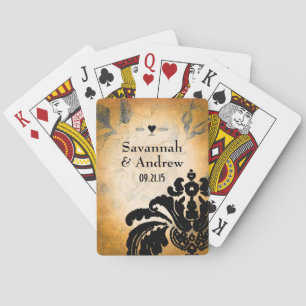 Romantic Heirloom Vintage Gold Rose Black Damask Playing Cards