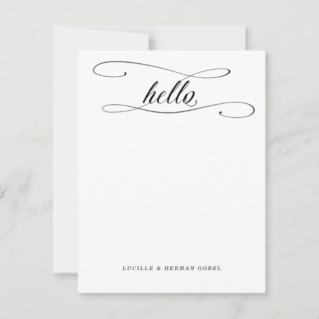 Romantic Hello Calligraphy Personalised Stationery Card (Front)