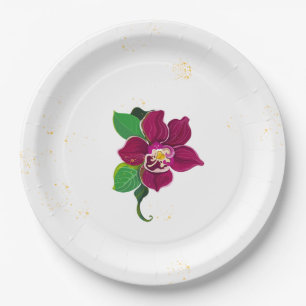 romantic hibiscus flowers botanical paper plate