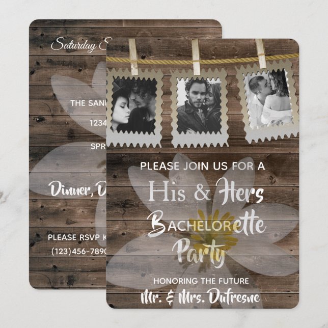 Romantic "His & Hers" Bachelor/Bachelorette Party Invitation (Front/Back)