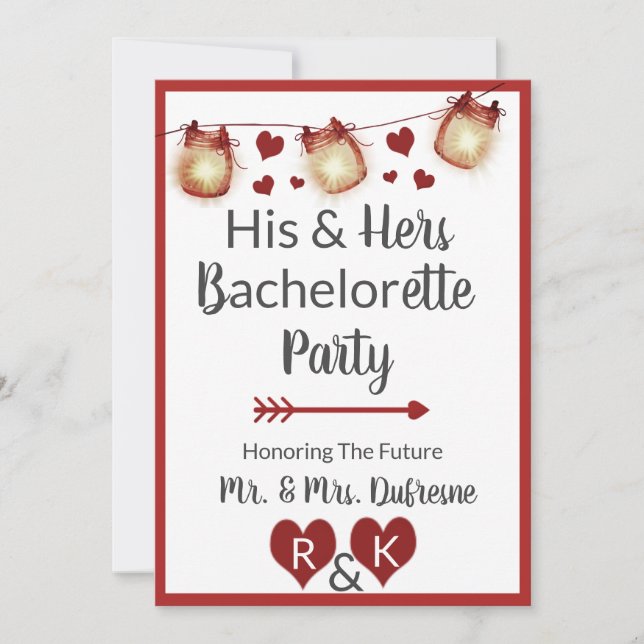 Romantic His & Hers Bachelorette Party Invitation (Front)