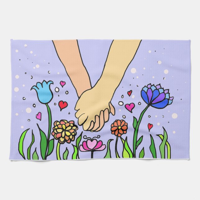 Romantic Holding Hands - dating / anniversary gift Tea Towel (Horizontal)