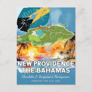 Romantic Honeymoon New Providence Bahamas Map Postcard