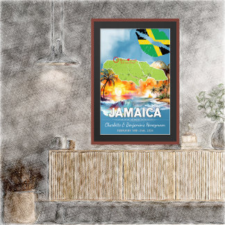 Romantic Honeymoon Vacation Jamaica Island Map Poster