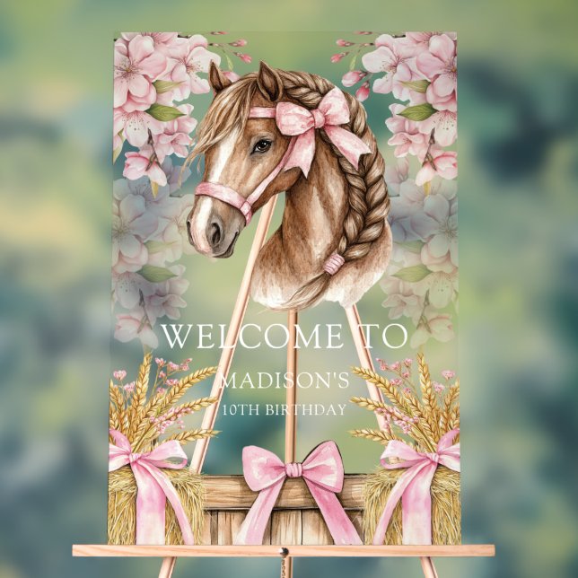 Romantic Horse Design with Cherry Blossoms & Hay Acrylic Sign (Neutral)