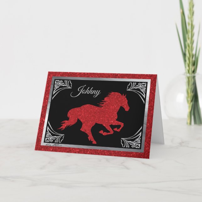 Romantic  Horse & Heart Valentine Holiday Card (Front)