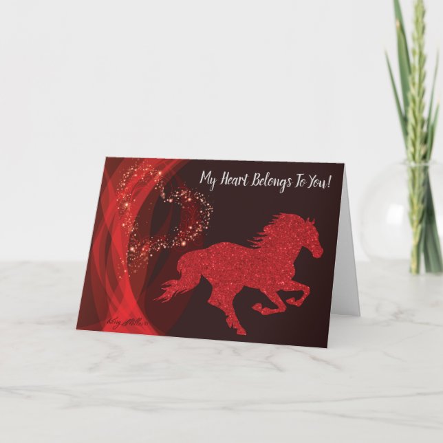 Romantic Horse & Heart Valentine Holiday Card (Front)