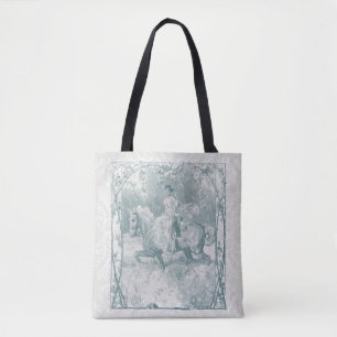Romantic Horse Riding Girl Grandmillennial Teal Tote Bag
