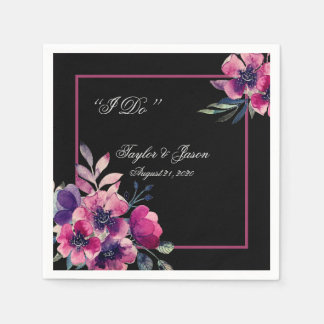 Romantic Hot Pink Floral Script Wedding Napkin