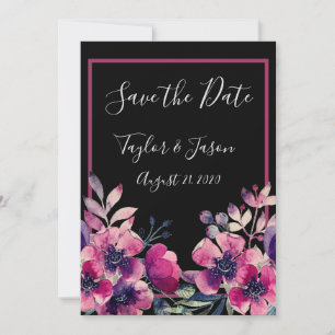 Romantic Hot Pink Floral Script Wedding Save The Date