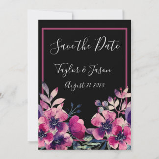 Romantic Hot Pink Floral Script Wedding Save The Date