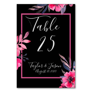 Romantic Hot Pink Pretty Floral Script Wedding Table Number