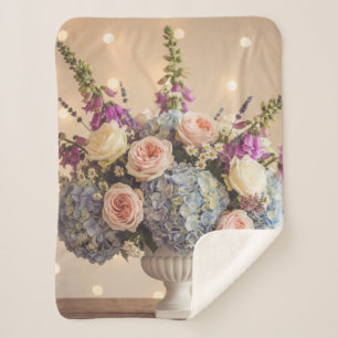 Romantic Hydrangea and Rose Bouquet Sherpa Blanket
