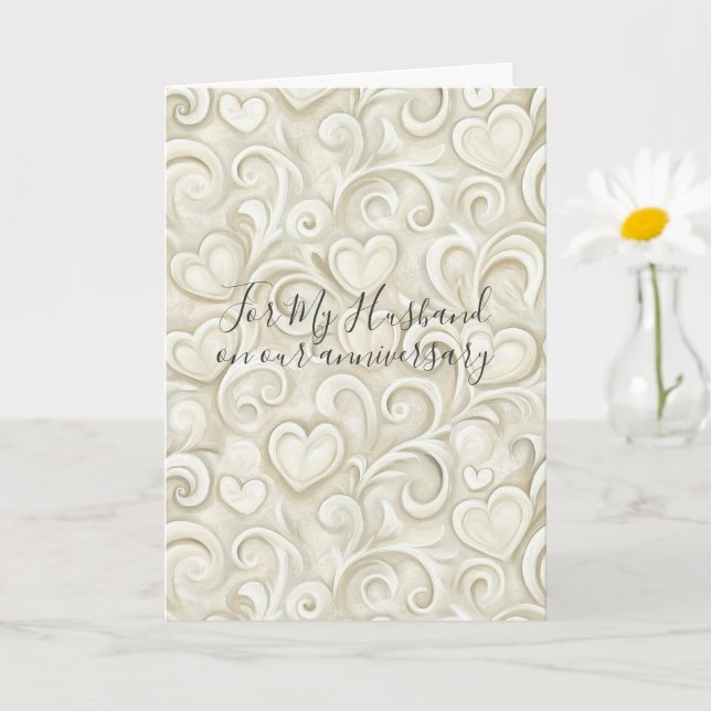 Romantic I Love You Anniversary Cream Hearts Card (Small Plant)