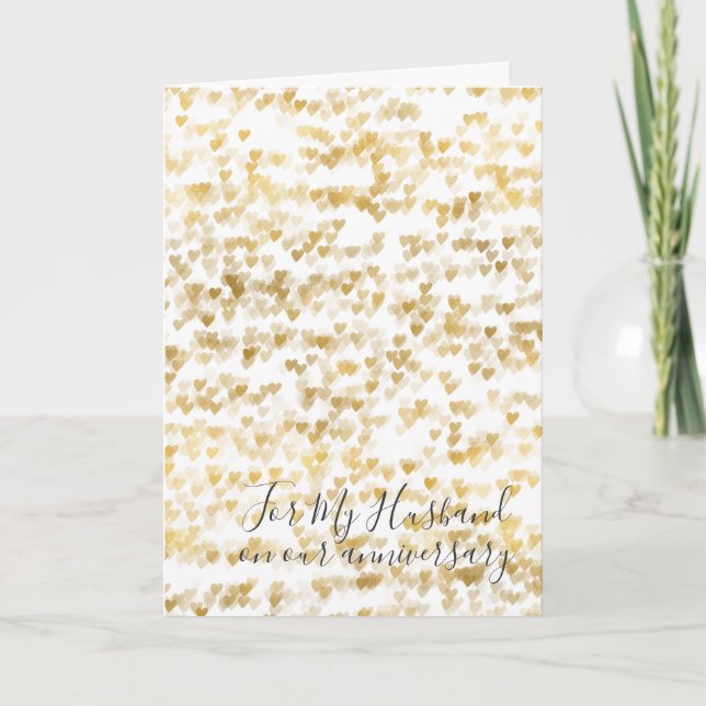 Romantic I Love You Anniversary Gold Hearts Card (Front)