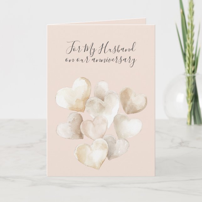 Romantic I Love You Anniversary Peach Cream Hearts Card (Front)