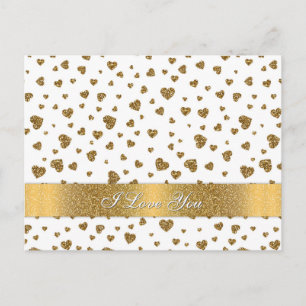 Romantic “I Love You” gold faux glitter hearts Postcard