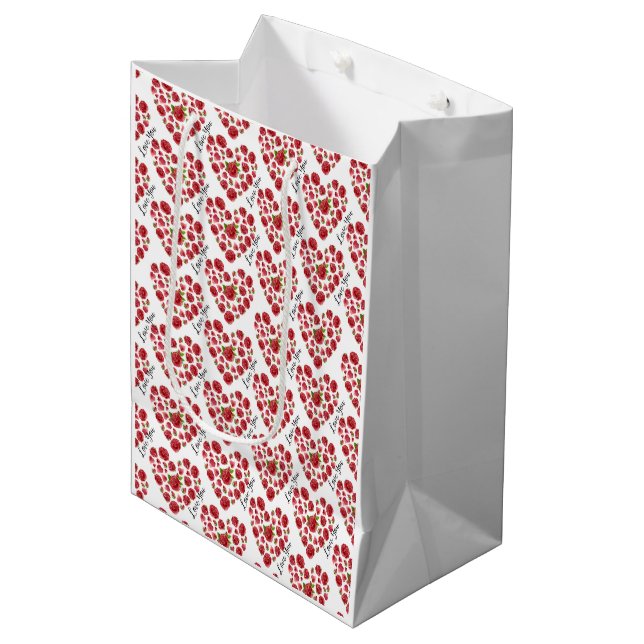 Romantic I Love You Red Roses Hearts Medium Gift Bag (Front Angled)