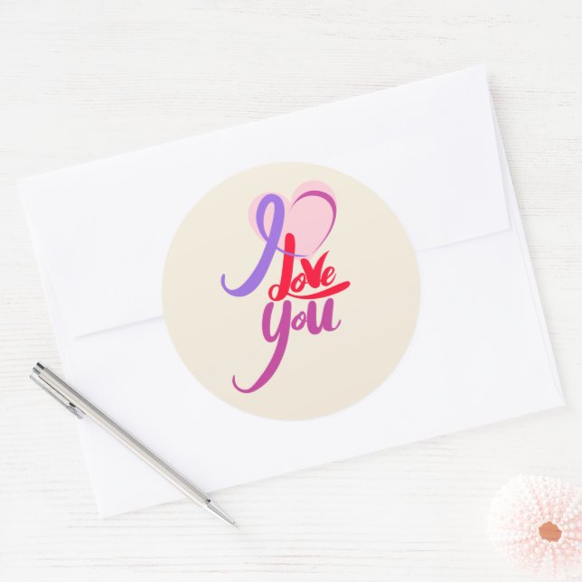 Romantic I Love You Valentine Classic Round Sticker (Envelope)