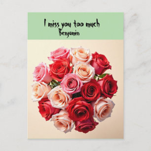 Romantic “I Miss You Too Much” Rose Bouquet  Postcard