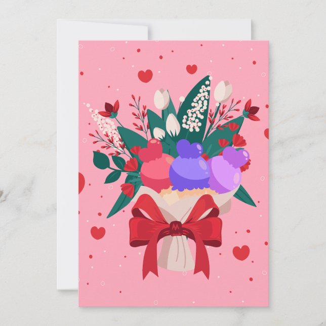 Romantic Ice Cream Bouquet Cute Flowers Hearts Holiday Card (Front)