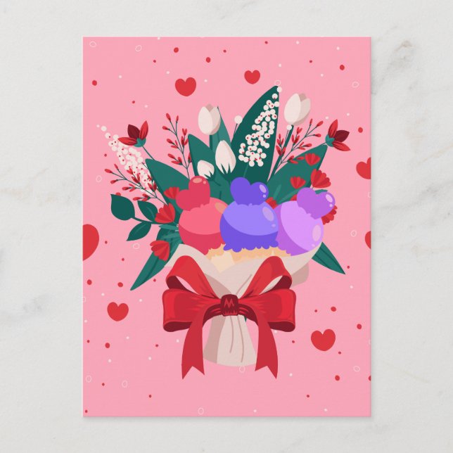 Romantic Ice Cream Bouquet Cute Flowers Hearts Holiday Postcard (Front)