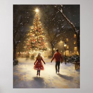 Romantic Ice Skating Couple Christmas Wall Art