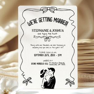 Romantic Illustrated Couple Wedding Save the Date Invitation