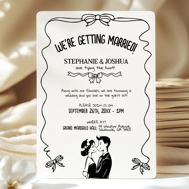 Romantic Illustrated Couple Wedding Save the Date Invitation (Creator Uploaded)
