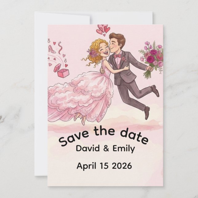 Romantic Illustrated Wedding Save the DaInvitation Invitation (Front)